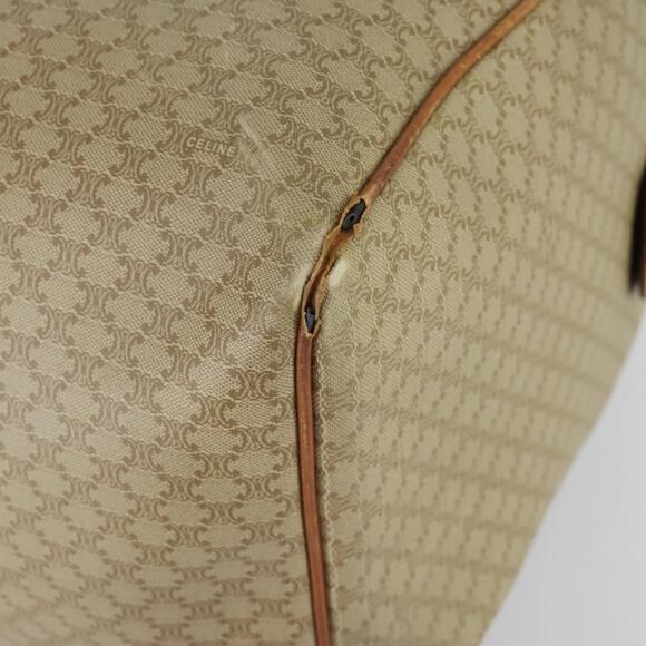 CELINE Macadam Canvas Boston Bag PVC Beige Gold Auth ki6249